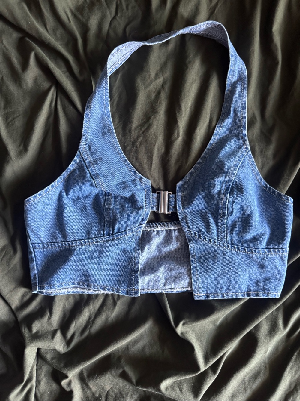 Denim Halter Crop Top - Blue